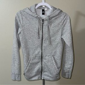 Adidas Essentials Linear Gray & Pink Women’s Hoodie Sweatshirt, Size XS